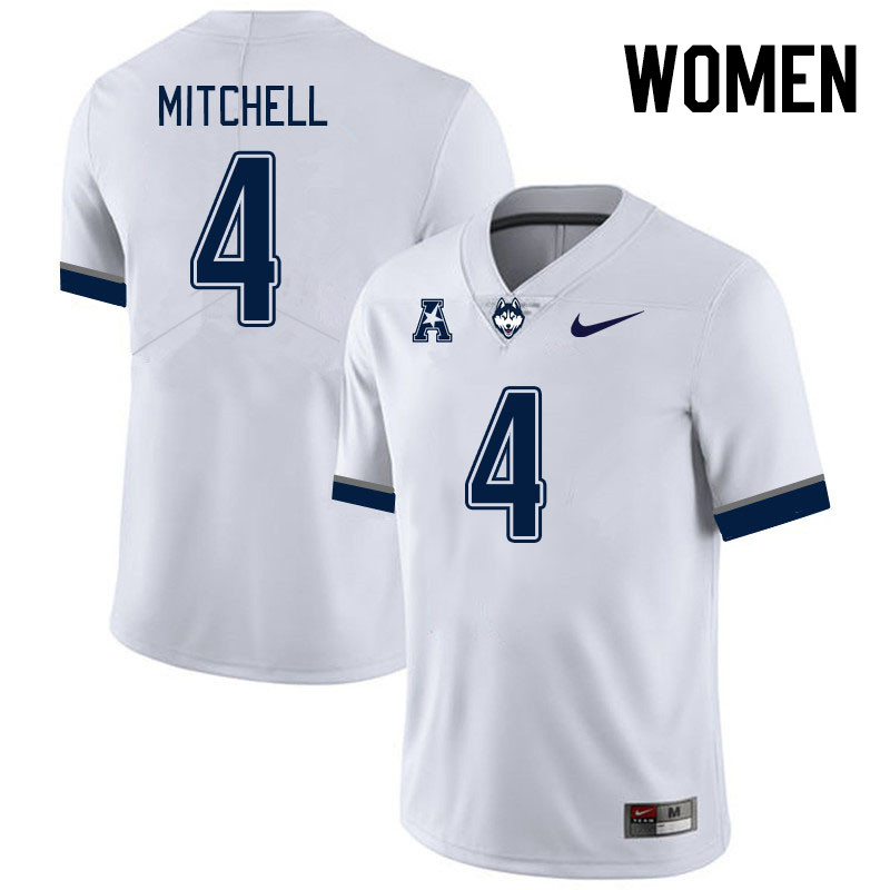 Women #4 Jalen Mitchell Connecticut Huskies College Football Jerseys Stitched Sale-White